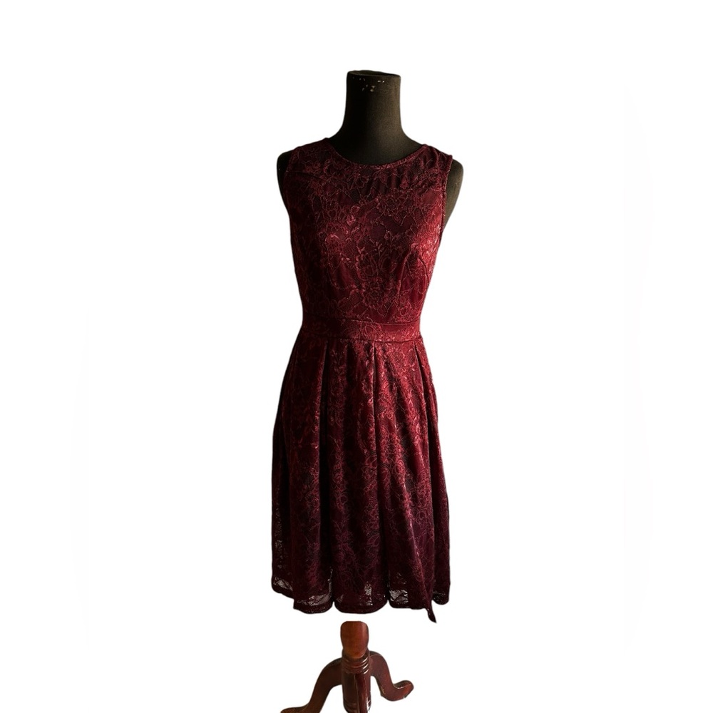 GARDENWED WOMENS LACE COCKTAIL PARTY DRESS SLEEVELESS BURGUNDY SZ S